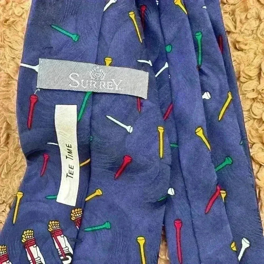 Surrey Tee Time Golf Tie | Made in USA Silk Necktie Golf Tees Novelty Print Blue - Picture 3 of 5
